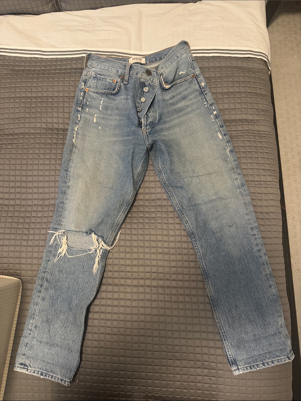 Agolde Riley Light Wash Distressed Button-Fly Jeans